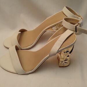 OSOS shoes women's size 9 cream gold heel sandals. Edgy